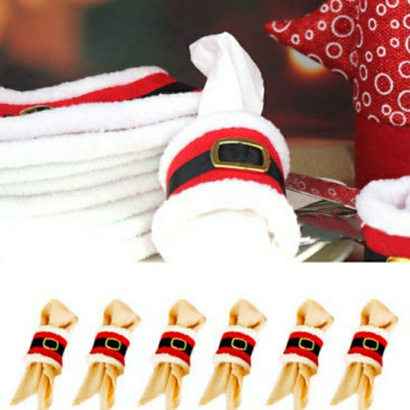 🎅 6 pc. Santa Belt Napkin Rings 🤶 - Picture 2 of 6